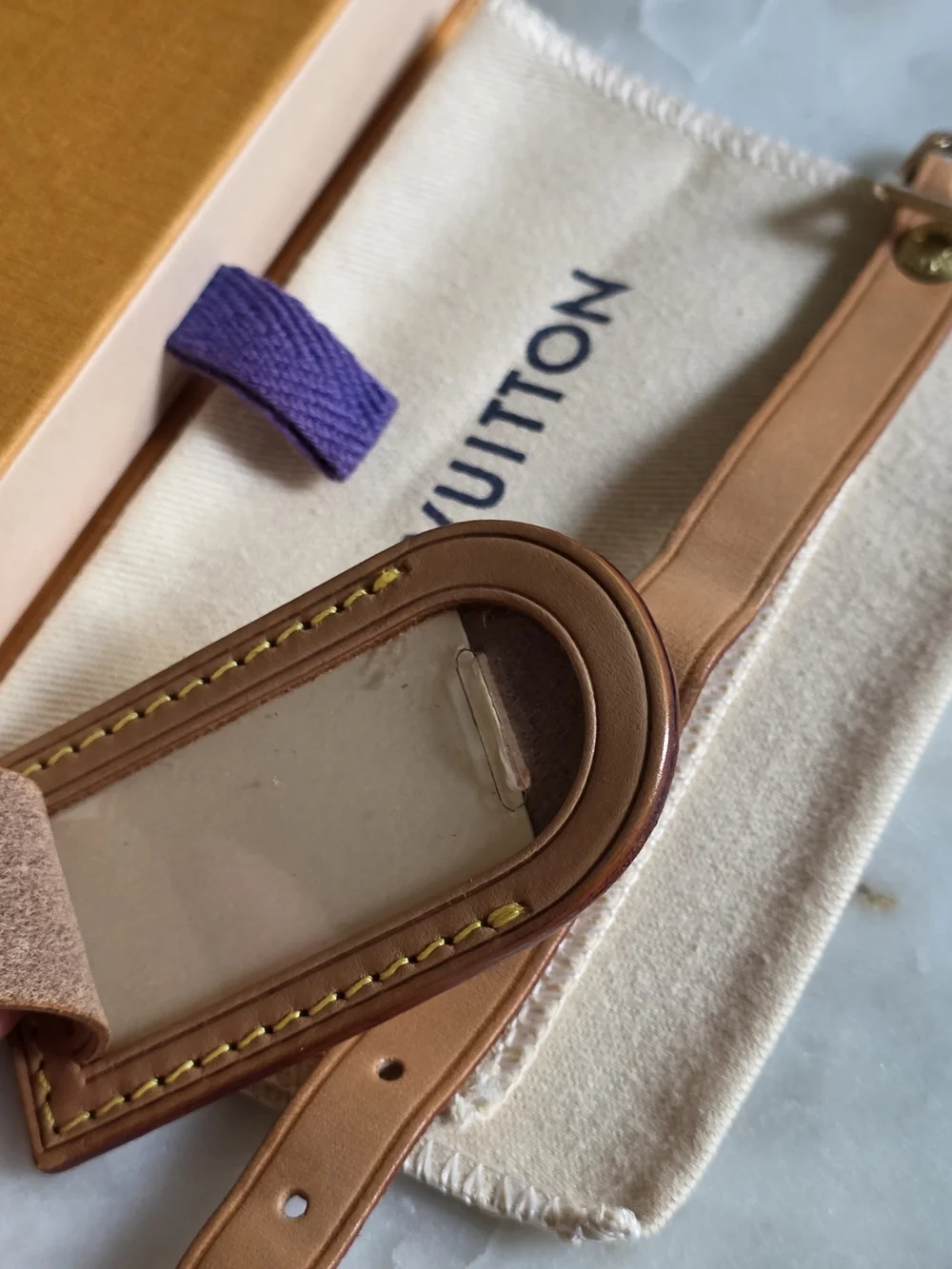 Authentic Louis Vuitton Vachetta Leather Luggage Tag W/ Dustbag & Box